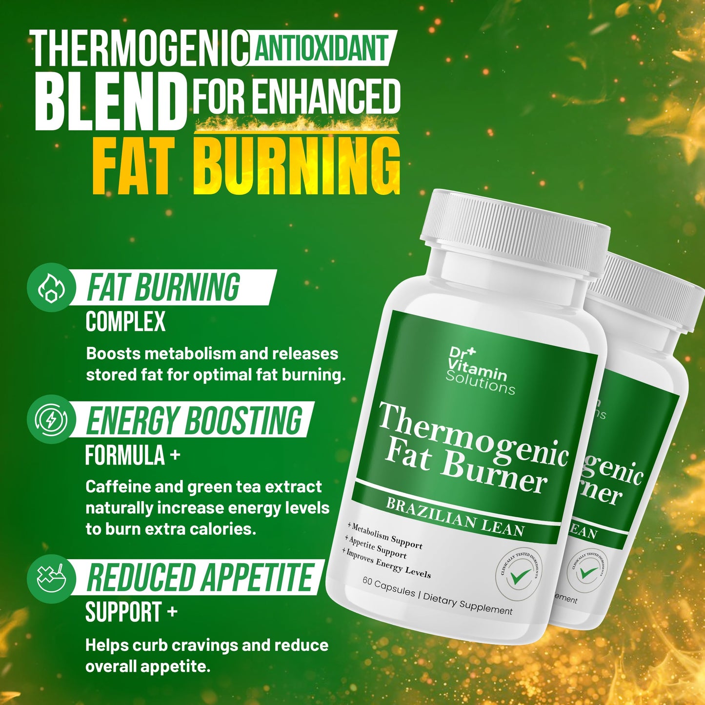 Thermogenic Fat Burner Brazilian Lean, Weight Loss Pills for Women, Waist Trimmer & Supplements for Bloating for Women & Men, 60 Capsules